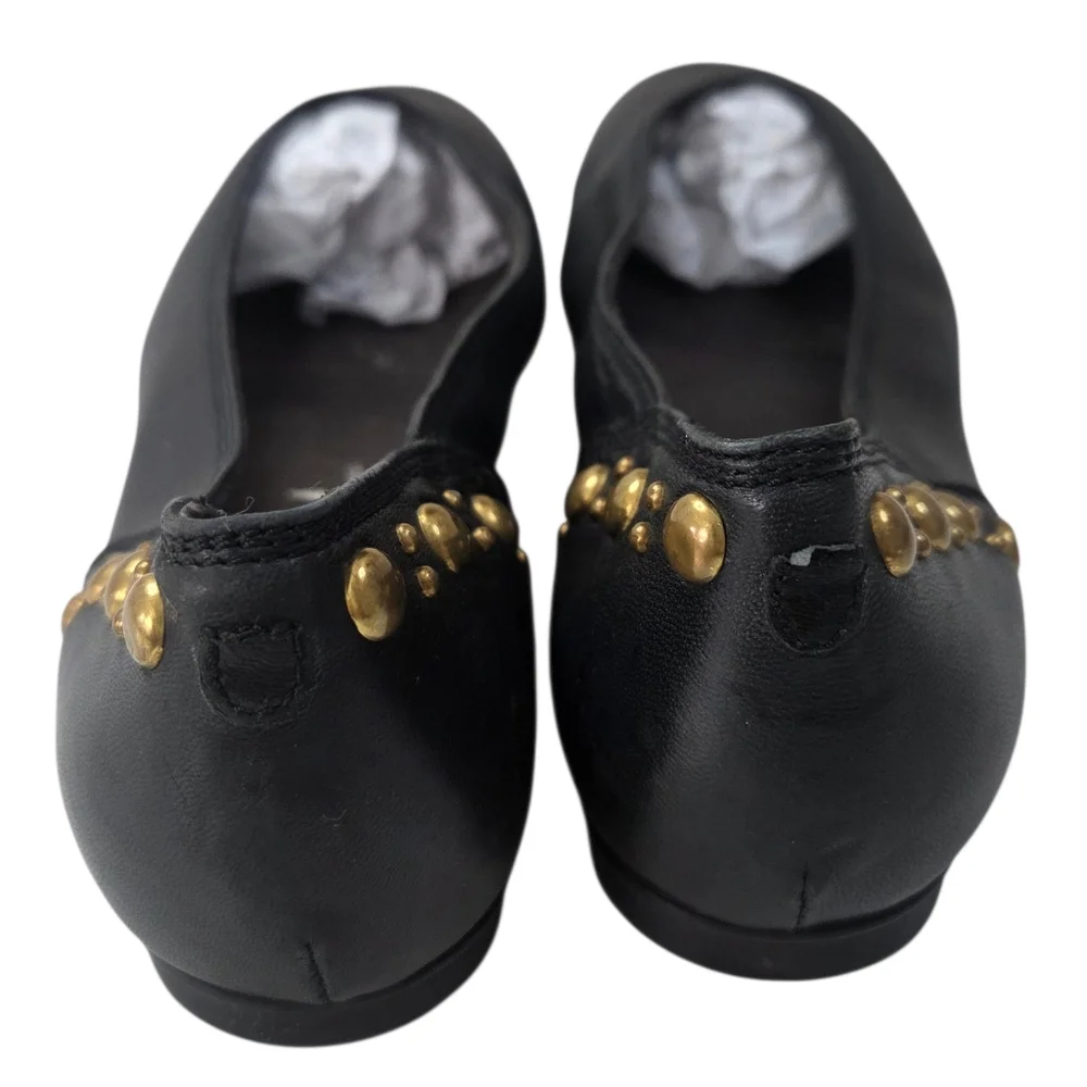 Attilio Giusti Leombruni AGL Leather Ballet Flat Shoes 36.5 6.5 Black Gold